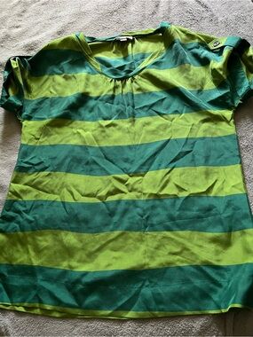 Burberry Green and Lime Striped Silk Blend Top